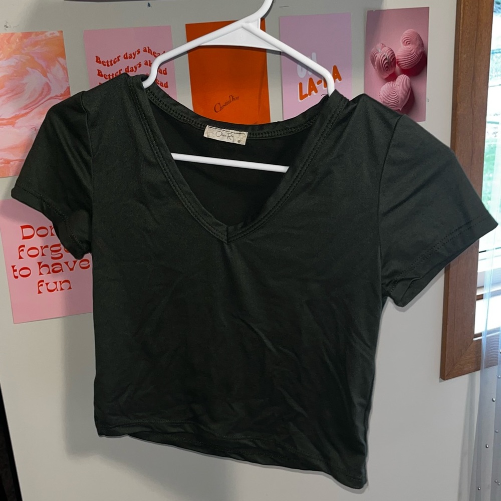 Olivia Rae v neck army green tee